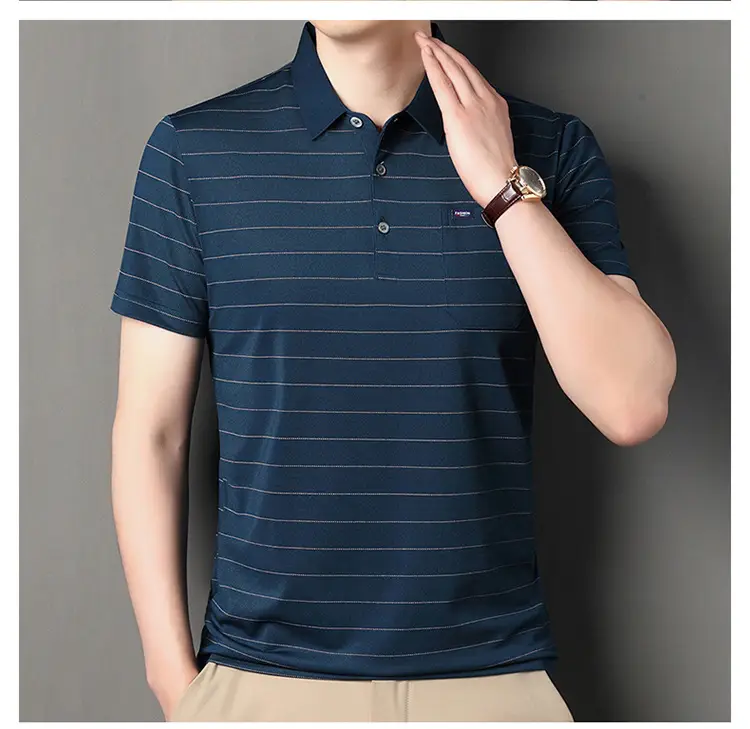 Men Maroon Striped Polo Shirt Middle Age Casual Wear — feature 11