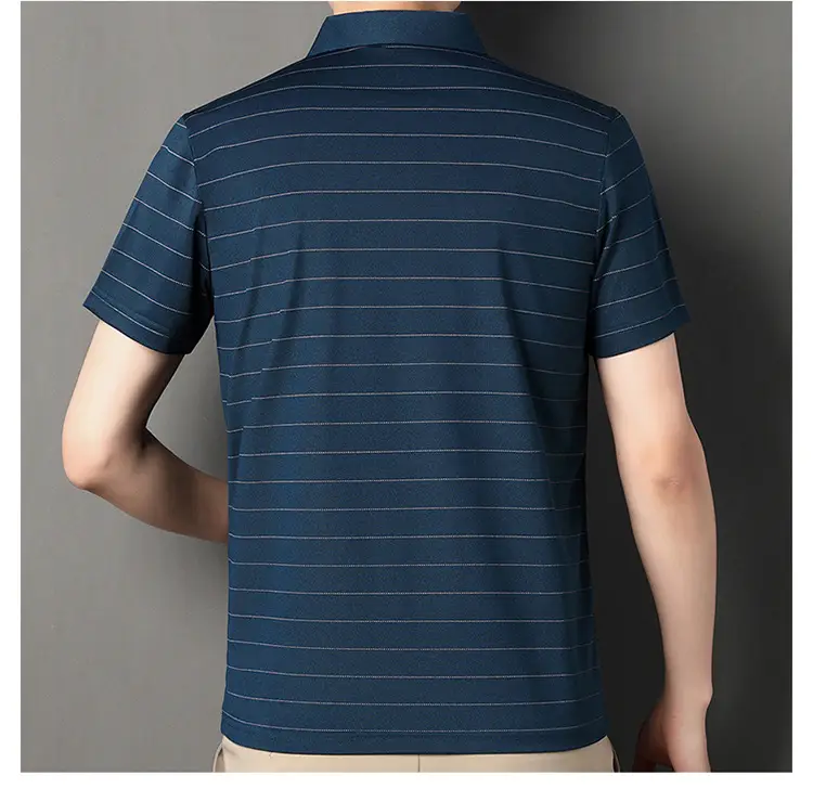 Men Maroon Striped Polo Shirt Middle Age Casual Wear — feature 12