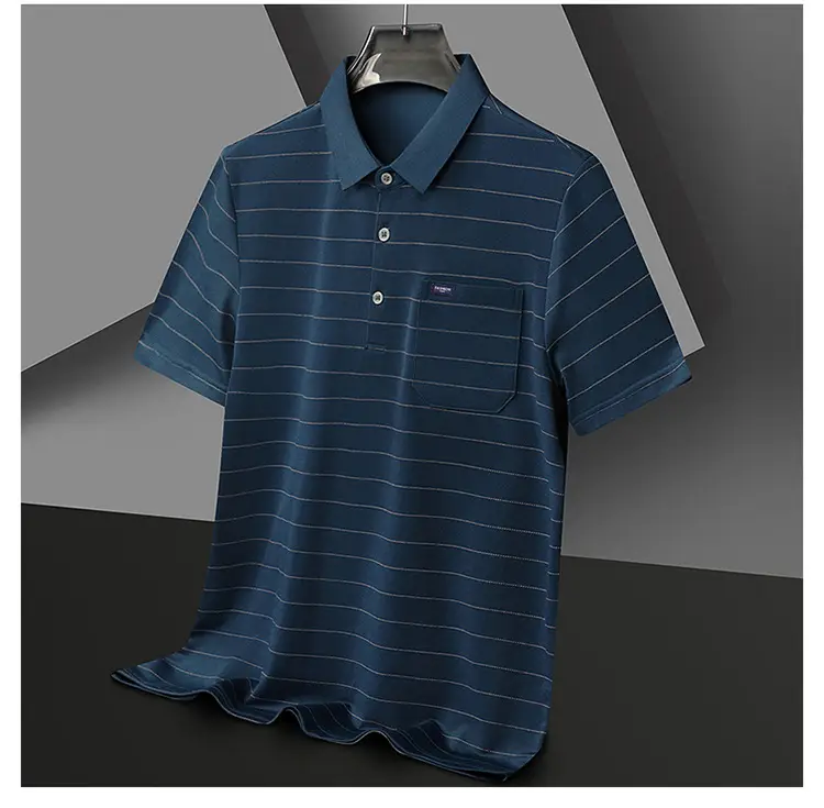Men Maroon Striped Polo Shirt Middle Age Casual Wear — feature 13
