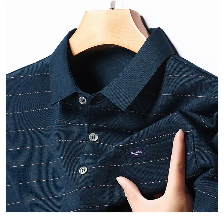 Men Maroon Striped Polo Shirt Middle Age Casual Wear — feature 14