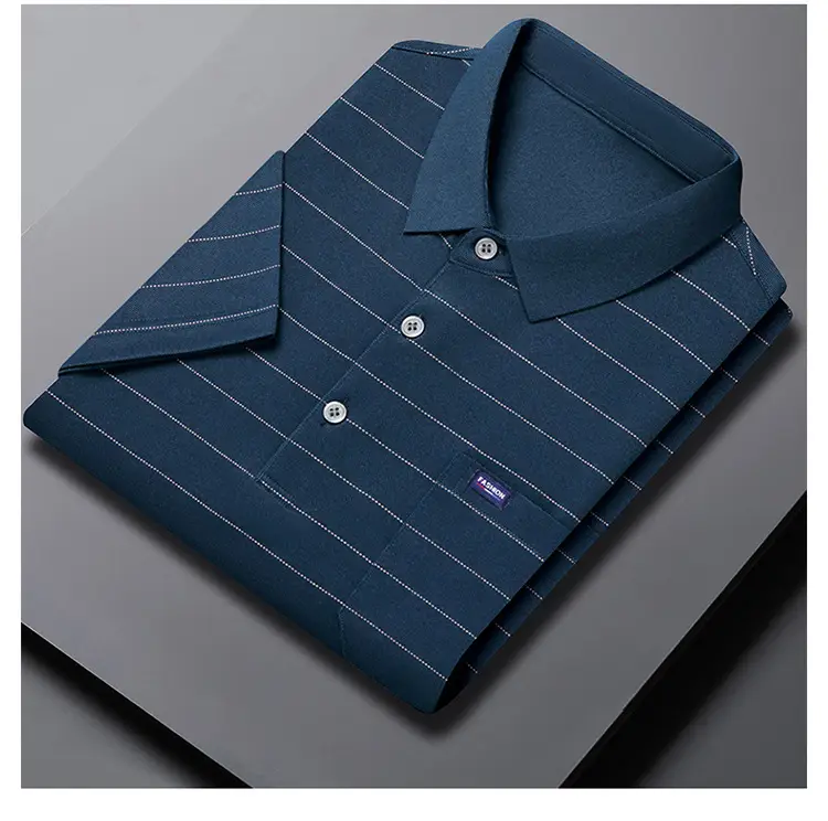 Men Maroon Striped Polo Shirt Middle Age Casual Wear — feature 15