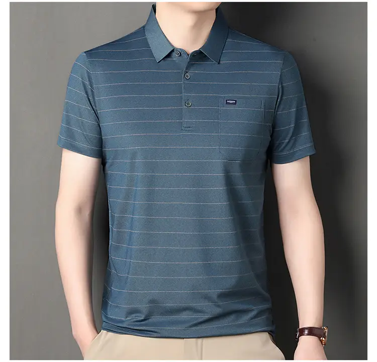 Men Maroon Striped Polo Shirt Middle Age Casual Wear — feature 17