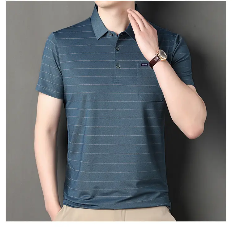 Men Maroon Striped Polo Shirt Middle Age Casual Wear — feature 18