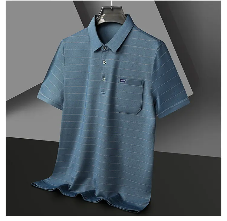 Men Maroon Striped Polo Shirt Middle Age Casual Wear — feature 19