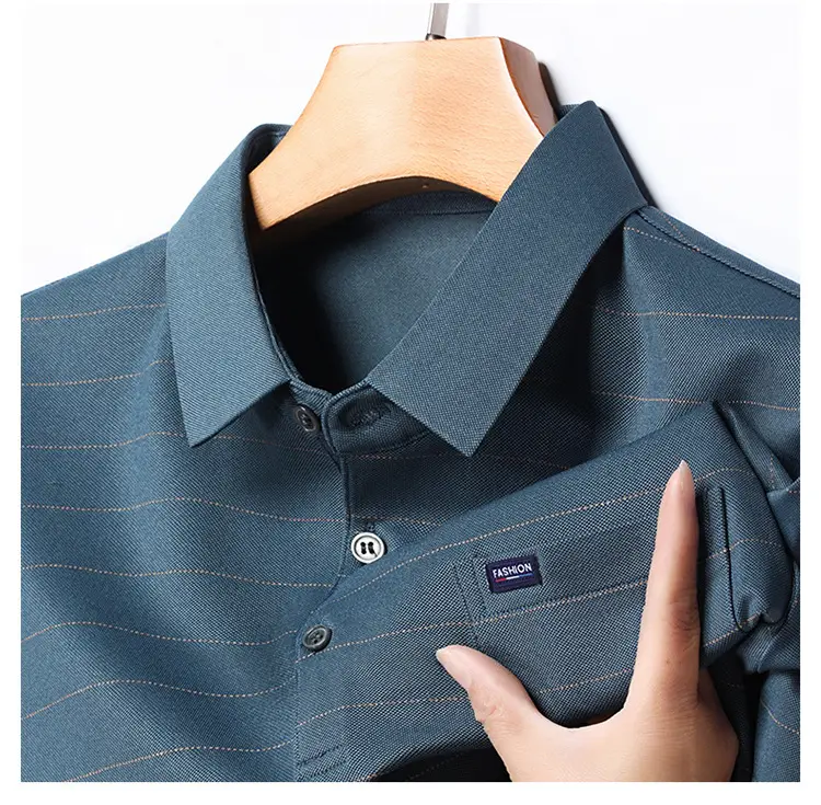 Men Maroon Striped Polo Shirt Middle Age Casual Wear — feature 20