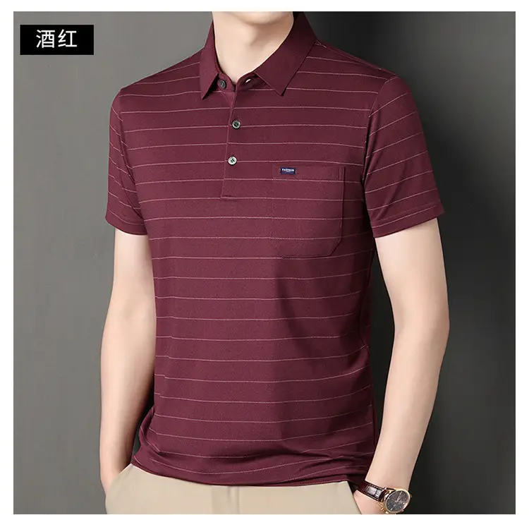 Men Maroon Striped Polo Shirt Middle Age Casual Wear — feature 21