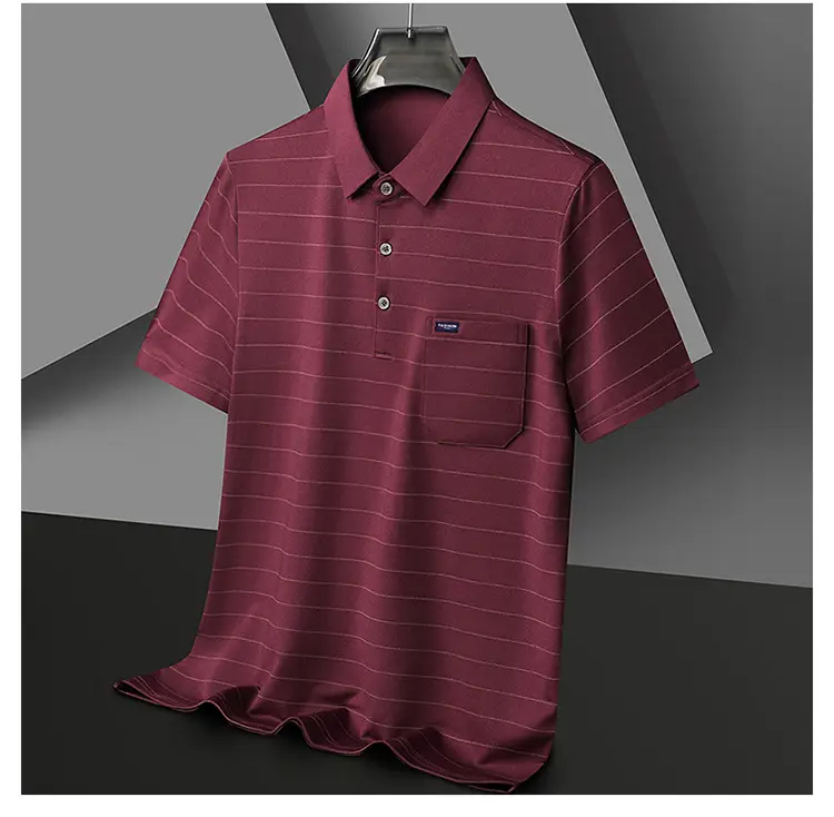 Men Maroon Striped Polo Shirt Middle Age Casual Wear — feature 24