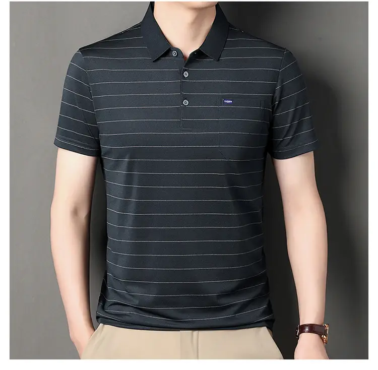 Men Maroon Striped Polo Shirt Middle Age Casual Wear — feature 27