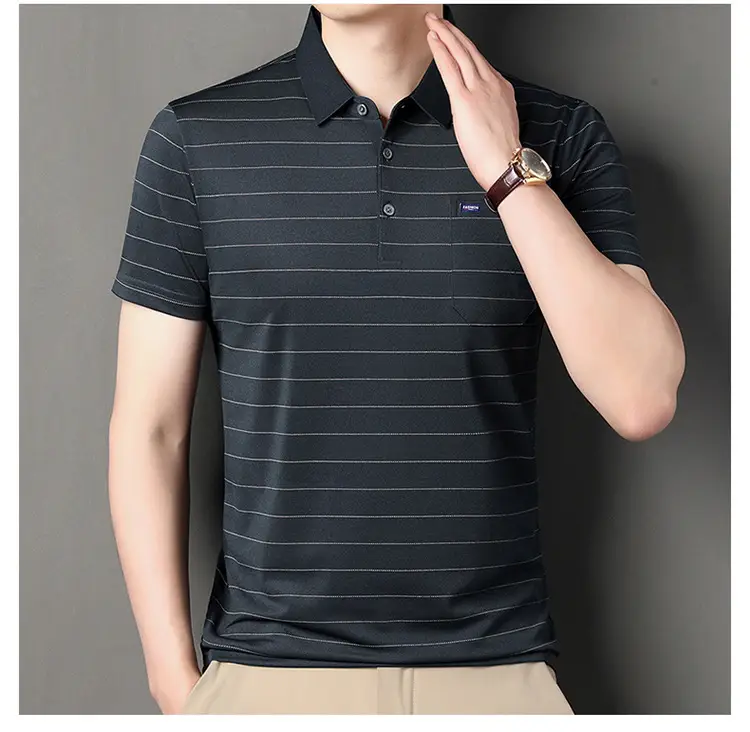 Men Maroon Striped Polo Shirt Middle Age Casual Wear — feature 28