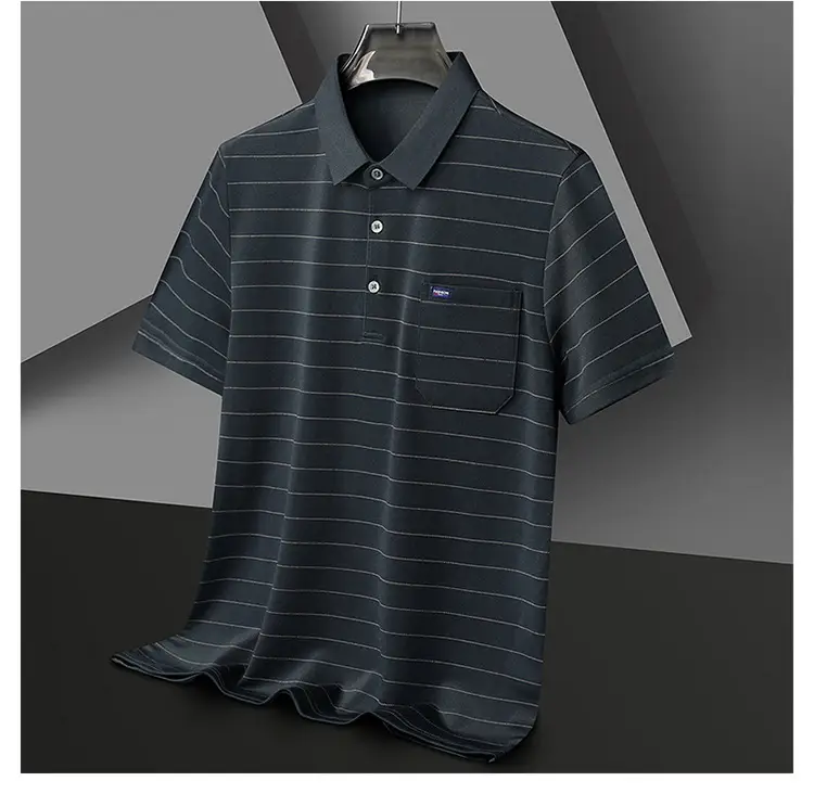 Men Maroon Striped Polo Shirt Middle Age Casual Wear — feature 29