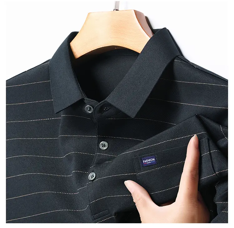 Men Maroon Striped Polo Shirt Middle Age Casual Wear — feature 30