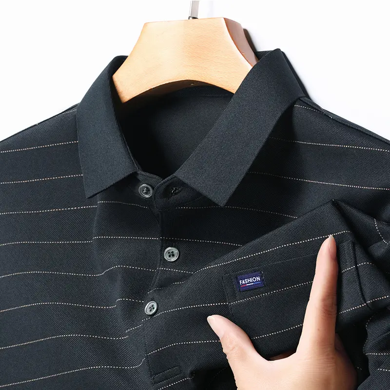 Men Maroon Striped Polo Shirt Middle Age Casual Wear - Image 4