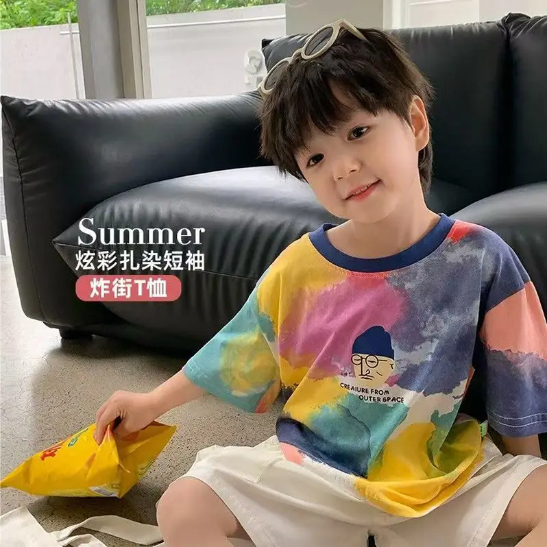 Kids Tie-Dye Printed T-Shirt Boys Summer Wear - Image 4
