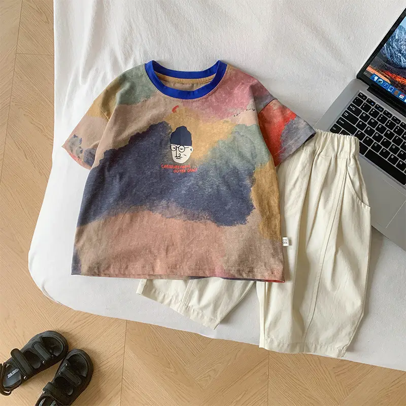 Kids Tie-Dye Printed T-Shirt Boys Summer Wear - Image 2