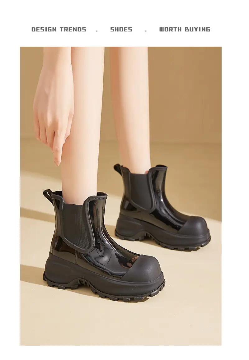 Rain Boots for Women, Fashionable Outer Wear, Internet Celebrity Thick-Soled Boots, Non-Slip, Versatile, Mid-Low Rain Boots, Heightening Outdoor Rubber Shoes — feature 11