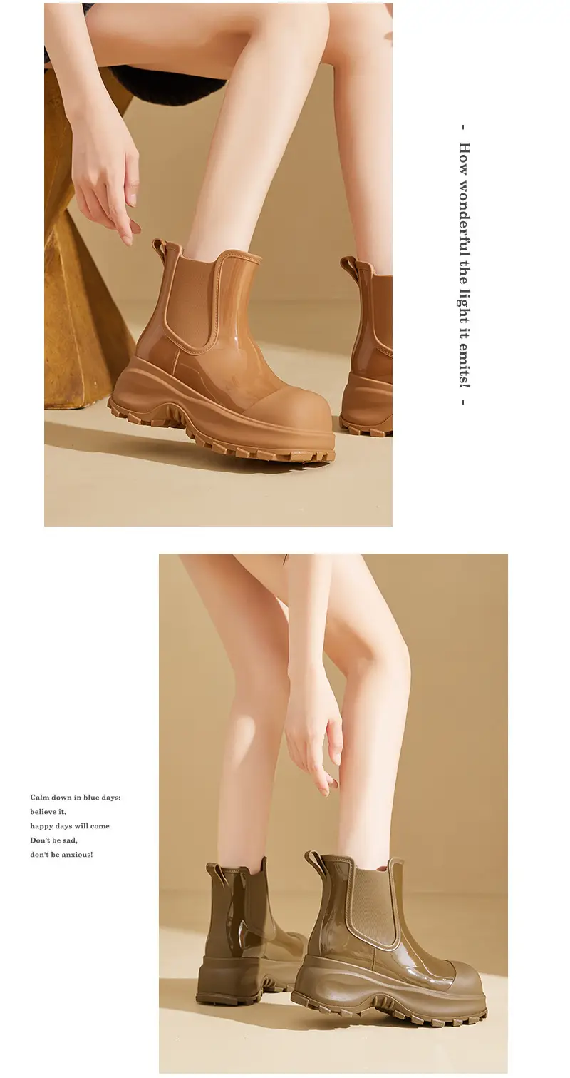Rain Boots for Women, Fashionable Outer Wear, Internet Celebrity Thick-Soled Boots, Non-Slip, Versatile, Mid-Low Rain Boots, Heightening Outdoor Rubber Shoes — feature 12