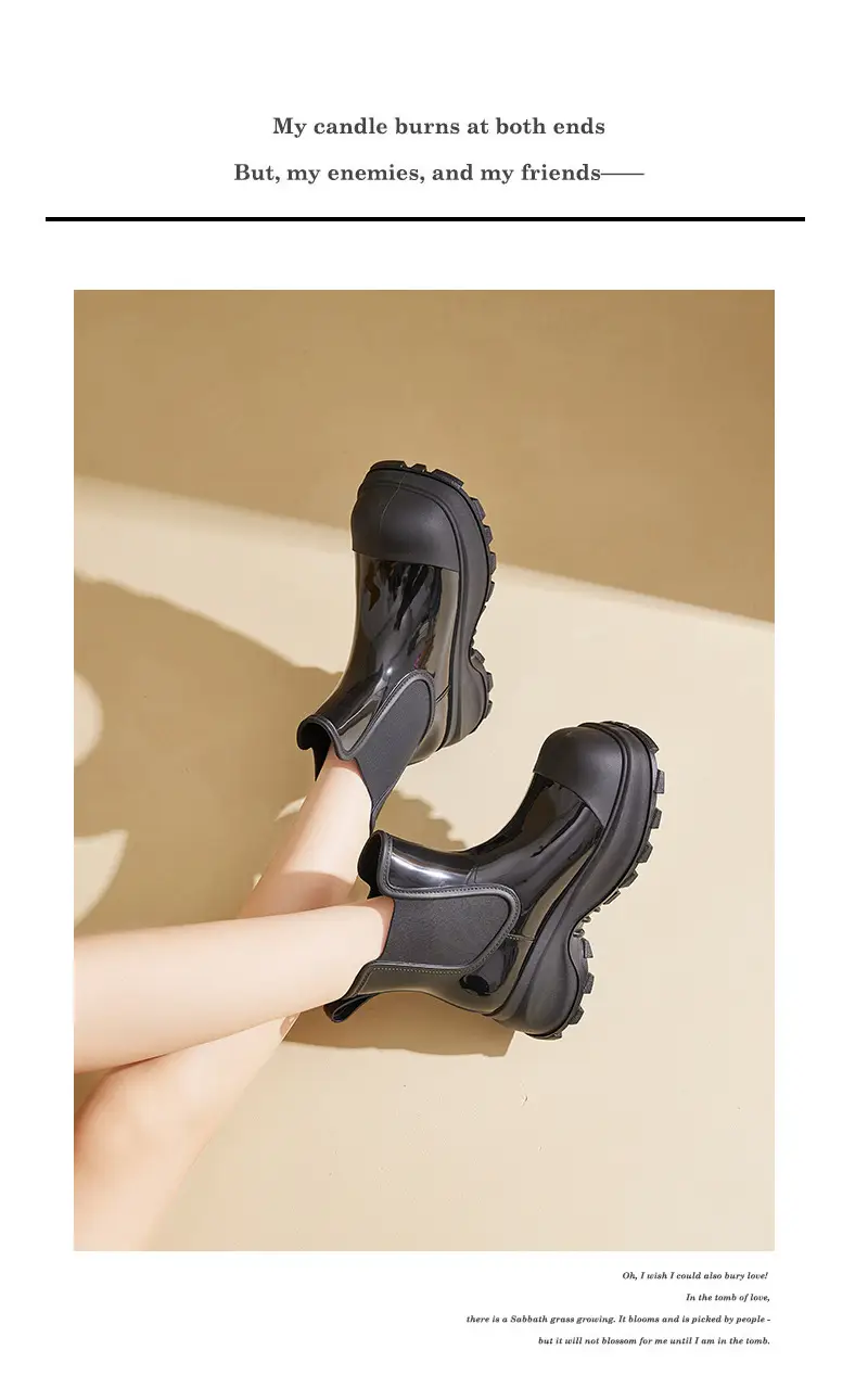 Rain Boots for Women, Fashionable Outer Wear, Internet Celebrity Thick-Soled Boots, Non-Slip, Versatile, Mid-Low Rain Boots, Heightening Outdoor Rubber Shoes — feature 13