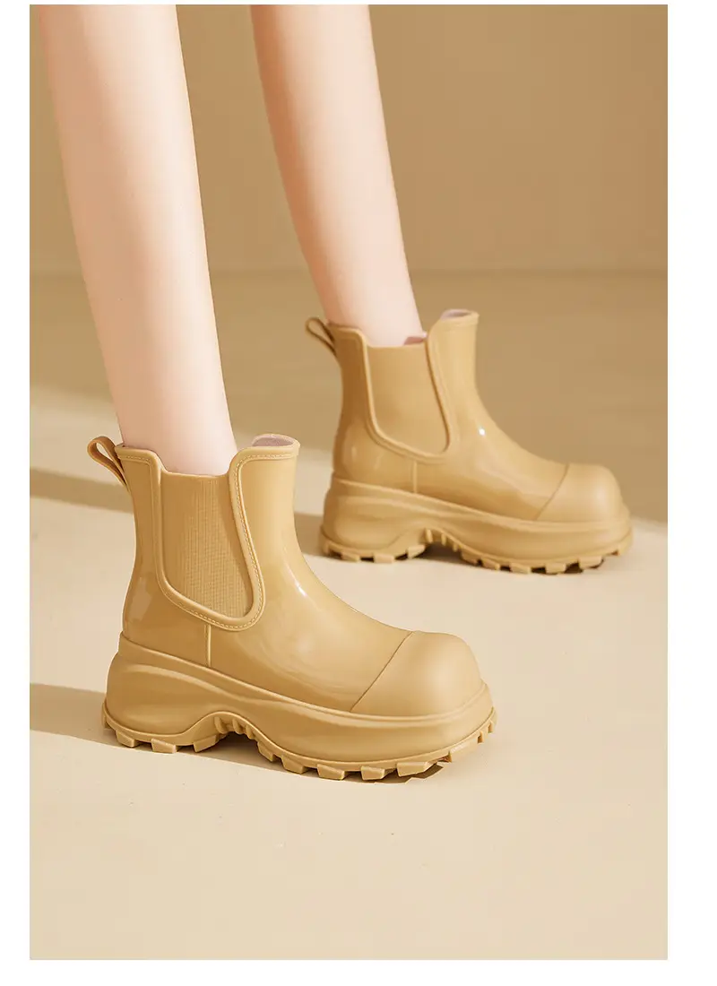 Rain Boots for Women, Fashionable Outer Wear, Internet Celebrity Thick-Soled Boots, Non-Slip, Versatile, Mid-Low Rain Boots, Heightening Outdoor Rubber Shoes — feature 14