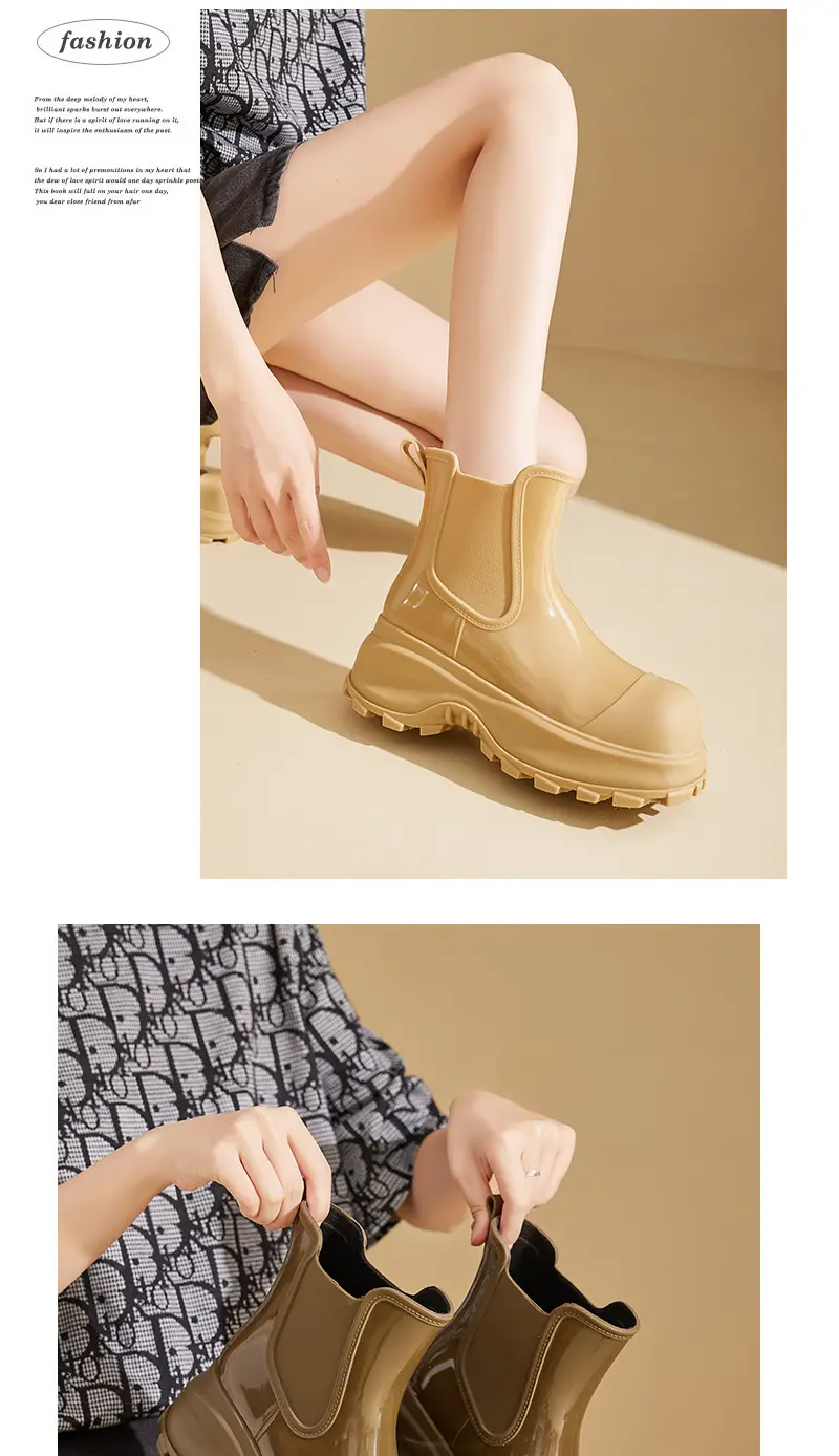 Rain Boots for Women, Fashionable Outer Wear, Internet Celebrity Thick-Soled Boots, Non-Slip, Versatile, Mid-Low Rain Boots, Heightening Outdoor Rubber Shoes — feature 15