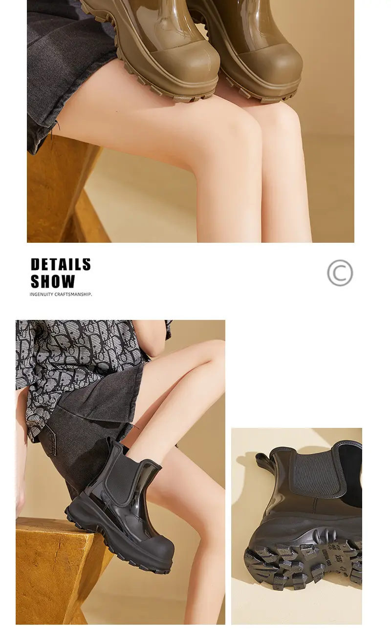 Rain Boots for Women, Fashionable Outer Wear, Internet Celebrity Thick-Soled Boots, Non-Slip, Versatile, Mid-Low Rain Boots, Heightening Outdoor Rubber Shoes — feature 16