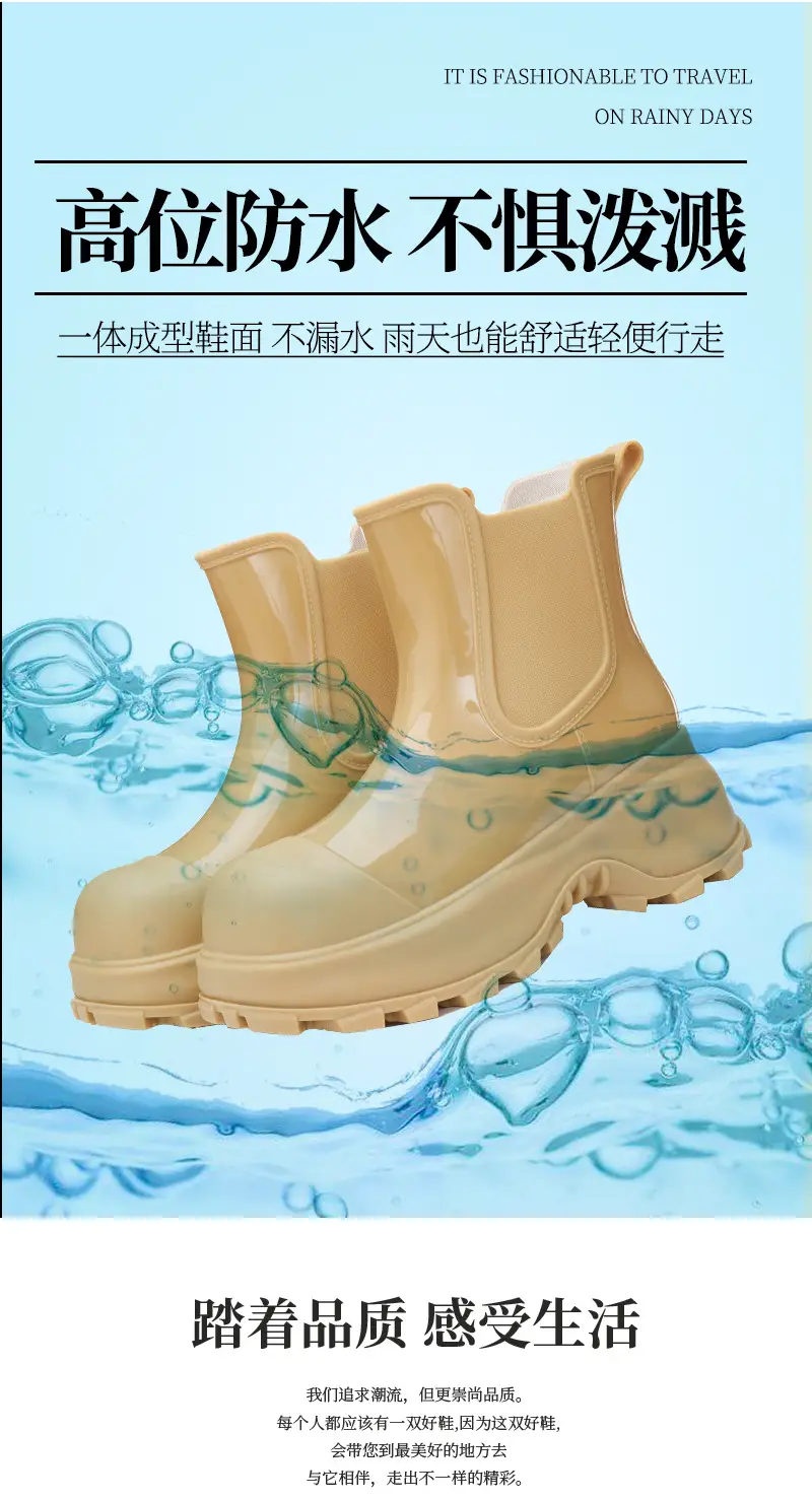 Rain Boots for Women, Fashionable Outer Wear, Internet Celebrity Thick-Soled Boots, Non-Slip, Versatile, Mid-Low Rain Boots, Heightening Outdoor Rubber Shoes — feature 4