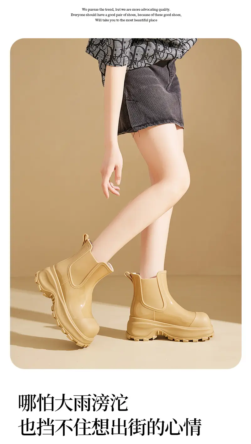 Rain Boots for Women, Fashionable Outer Wear, Internet Celebrity Thick-Soled Boots, Non-Slip, Versatile, Mid-Low Rain Boots, Heightening Outdoor Rubber Shoes — feature 5