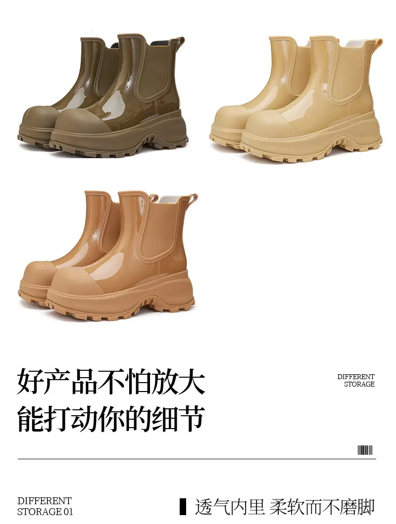 Rain Boots for Women, Fashionable Outer Wear, Internet Celebrity Thick-Soled Boots, Non-Slip, Versatile, Mid-Low Rain Boots, Heightening Outdoor Rubber Shoes — feature 8