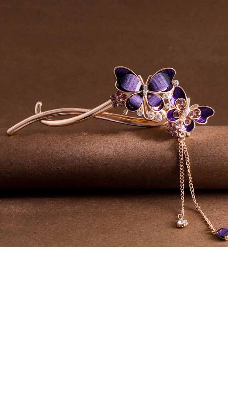 Vintage Butterfly Hairpin with Red Stones & Tassel — feature 12