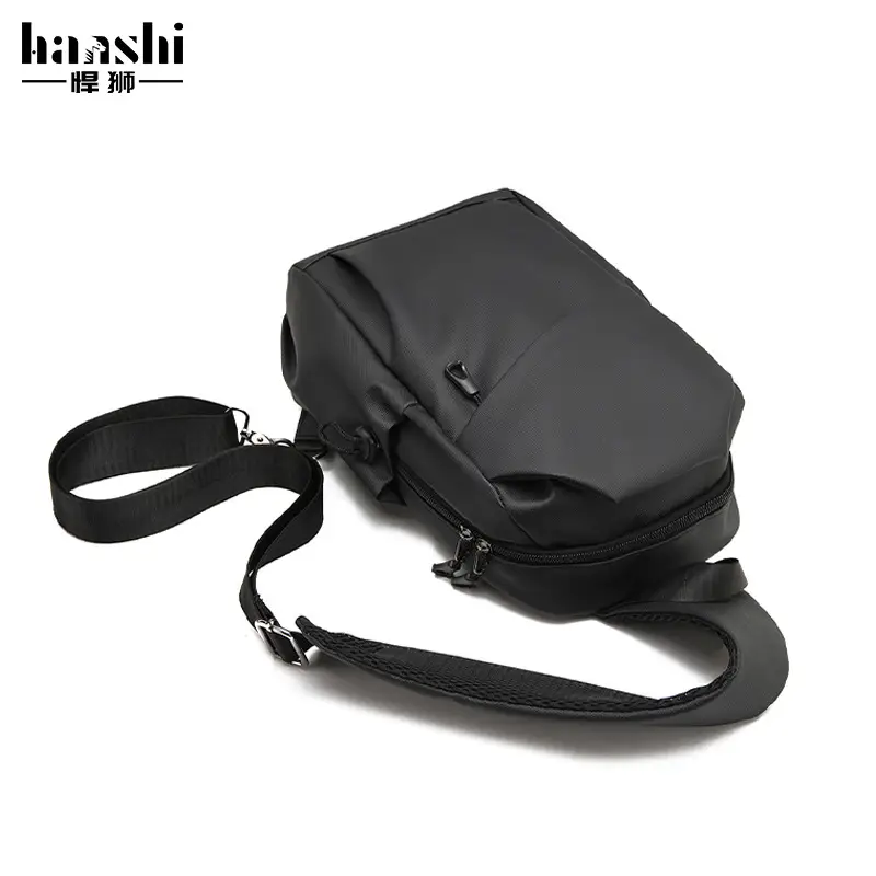 Men's Waterproof Crossbody Bag Black Travel Chest Bag - Image 7