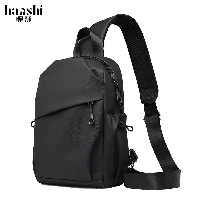 Men's Waterproof Crossbody Bag Black Travel Chest Bag - Image 8