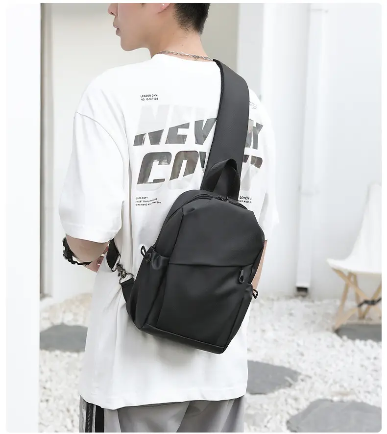 Men's Waterproof Crossbody Bag Black Travel Chest Bag — feature 14