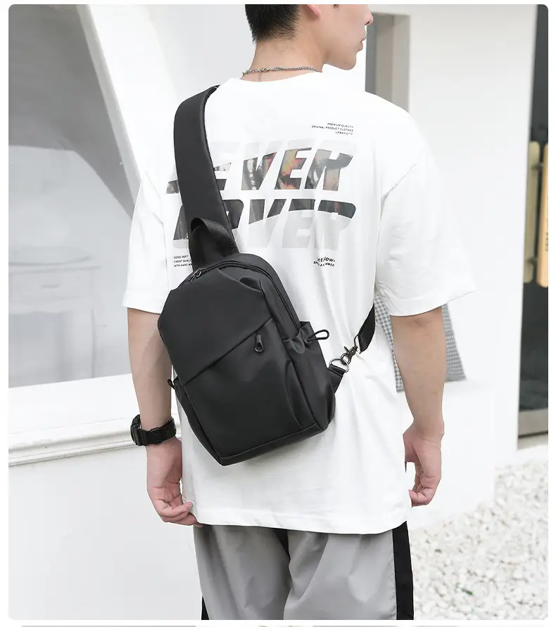 Men's Waterproof Crossbody Bag Black Travel Chest Bag — feature 15