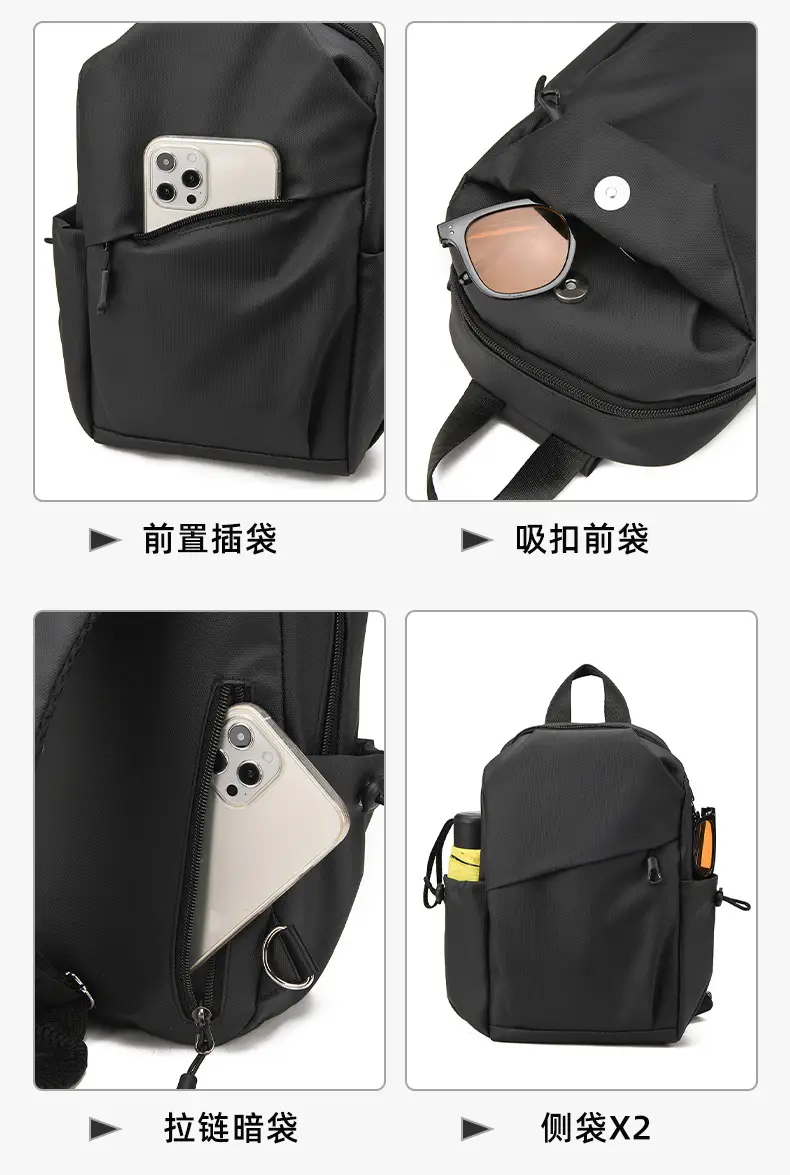 Men's Waterproof Crossbody Bag Black Travel Chest Bag — feature 22
