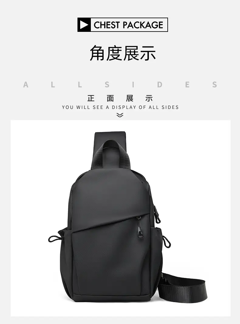Men's Waterproof Crossbody Bag Black Travel Chest Bag — feature 29