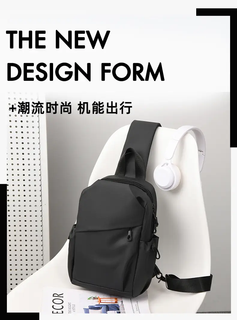 Men's Waterproof Crossbody Bag Black Travel Chest Bag — feature 3