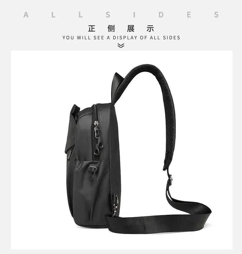Men's Waterproof Crossbody Bag Black Travel Chest Bag — feature 31
