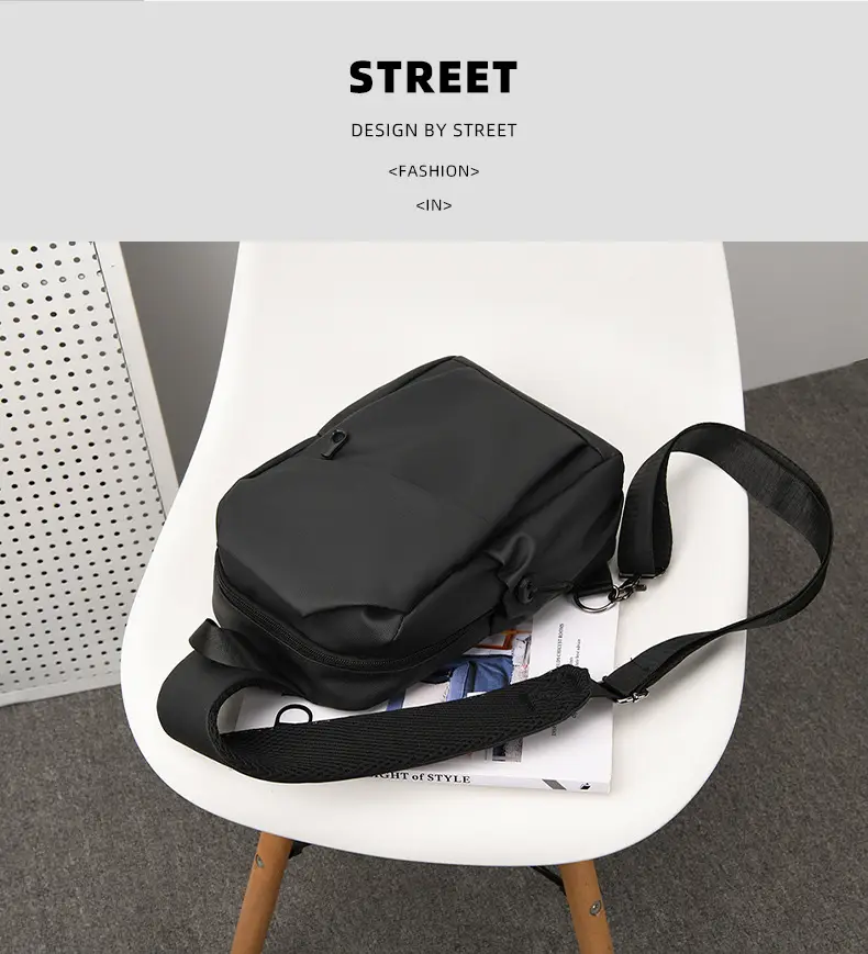 Men's Waterproof Crossbody Bag Black Travel Chest Bag — feature 7