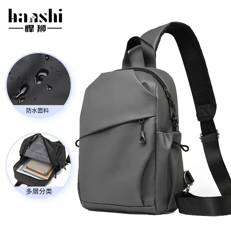 Men's Waterproof Crossbody Bag Black Travel Chest Bag - Image 2