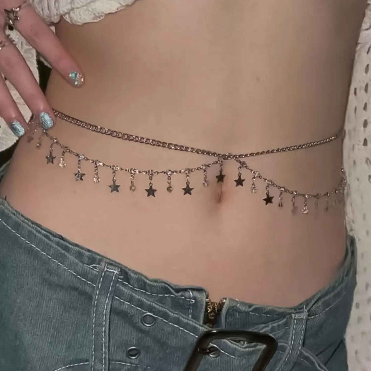 Halloween Rhinestone Waist Chain Belt with Stars Pendant — feature 10