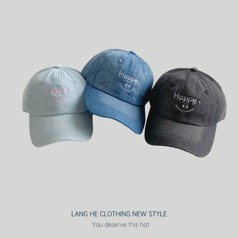 Men's Blue & Gray Letter Smiley Denim Cap - Image 5