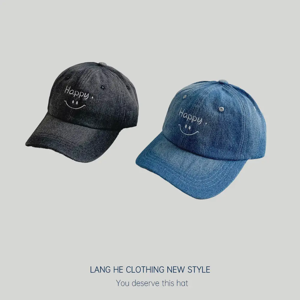 Men's Blue & Gray Letter Smiley Denim Cap - Image 6