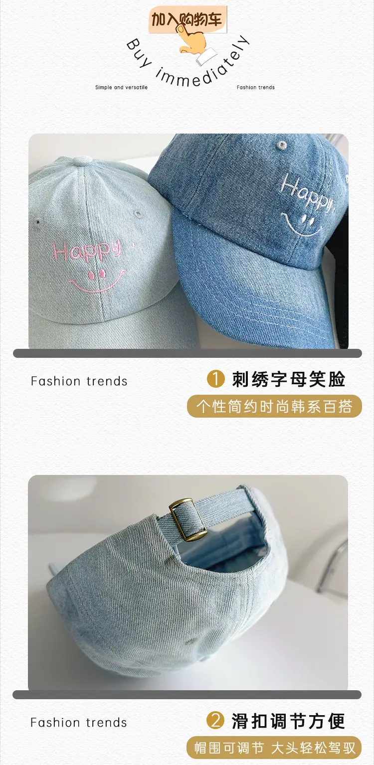 Men's Blue & Gray Letter Smiley Denim Cap — feature 22