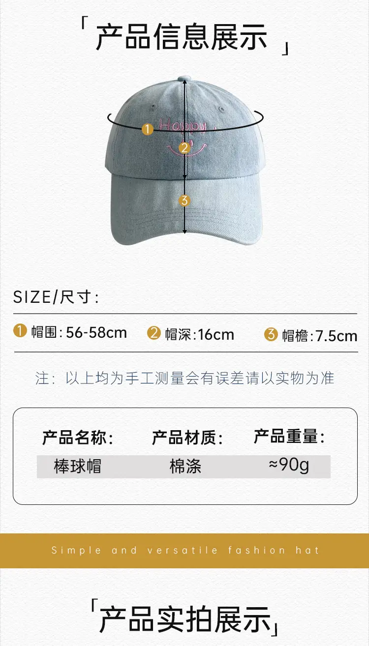 Men's Blue & Gray Letter Smiley Denim Cap — feature 24