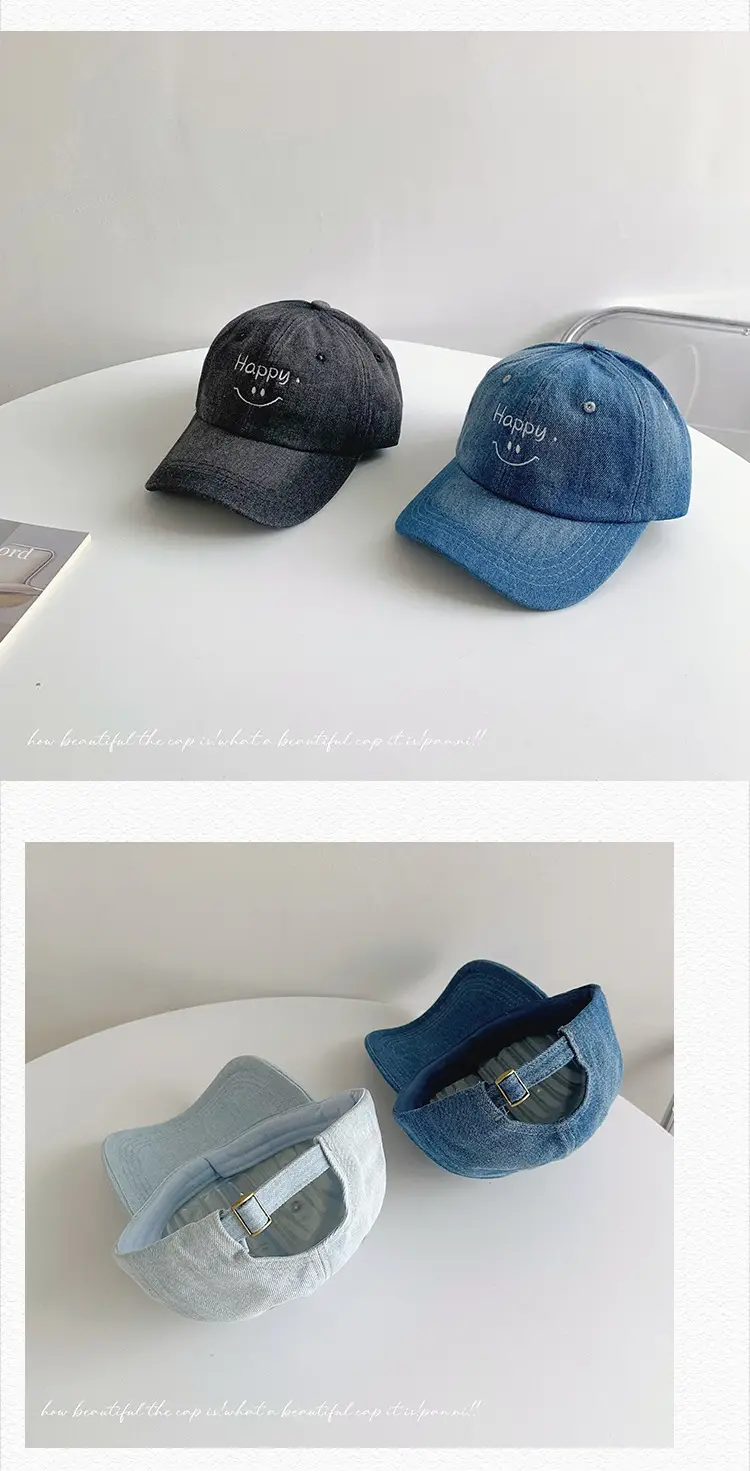 Men's Blue & Gray Letter Smiley Denim Cap — feature 25