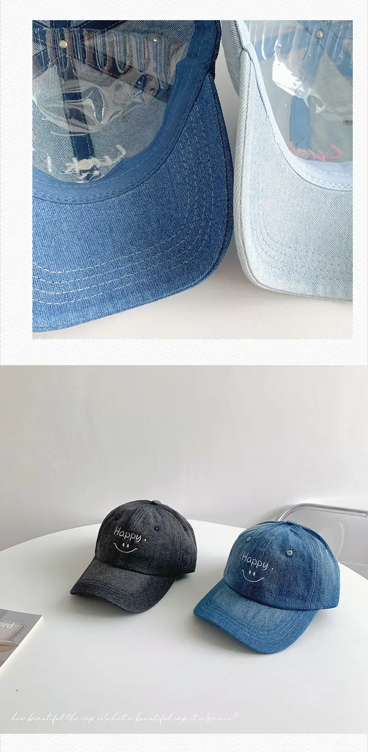 Men's Blue & Gray Letter Smiley Denim Cap — feature 26
