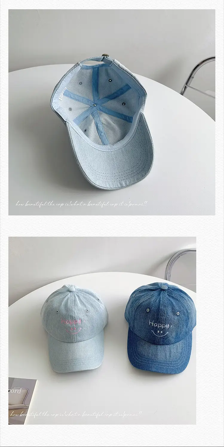 Men's Blue & Gray Letter Smiley Denim Cap — feature 27