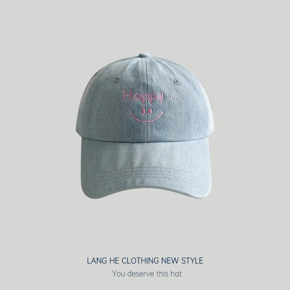 Men's Blue & Gray Letter Smiley Denim Cap - Image 2