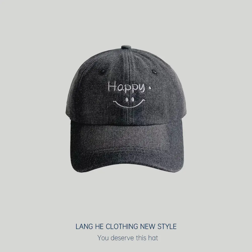 Men's Blue & Gray Letter Smiley Denim Cap - Image 3