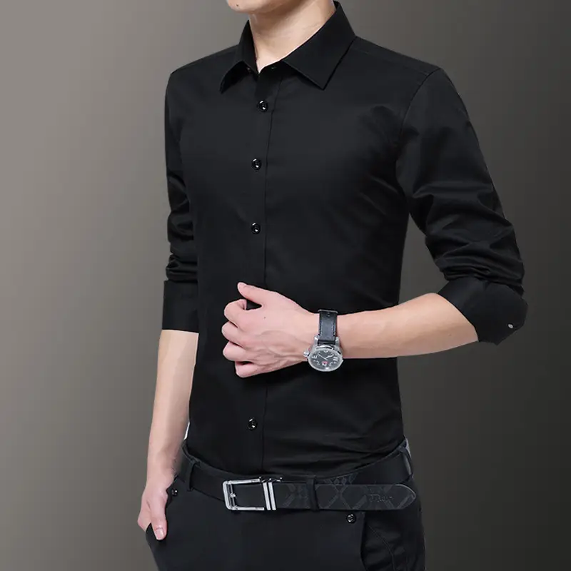Men's Long-Sleeve Slim Fit Maroon Shirt - Image 15