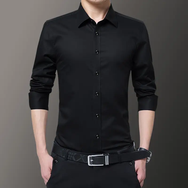 Men's Long-Sleeve Slim Fit Maroon Shirt - Image 2